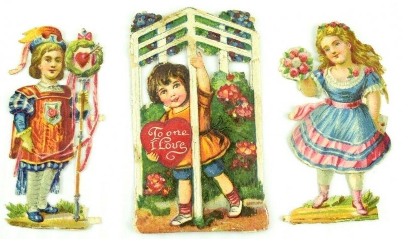 1880's-90's Die Cut Small Kids Valentine Love Victorian Cards Lot of 8 PD80