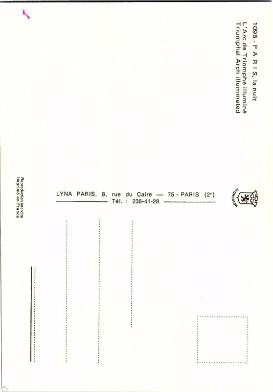 Illuminated/Night View Arc de Triomphe Paris France Postcard