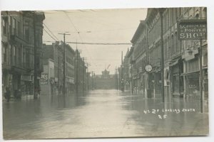 Logansport IN 1913 Flood Store Fronts Railroad Depot RPPC Real Photo Postcard