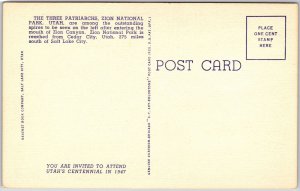 Utah UT, The Three Patriarchs, Zion National Park, Canyon, Vintage Postcard