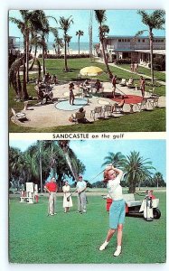 SARASOTA, FL ~ Lido Beach ~ SANDCASTLE HOTEL Woman GOLFER c1950s  Postcard