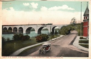 Vintage Postcard 1920's PRR Bridge Over Schuykill River Fairmount Park Phil. PA