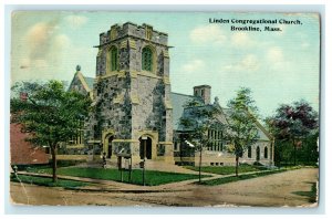 1919 Linden Congregational Church Brookline Massachusetts MA Antique Postcard 