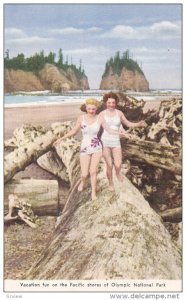 WASHINGTON, 1940-1960's; Blonde and Brunette Havin Fun on the Pacific Shores ...