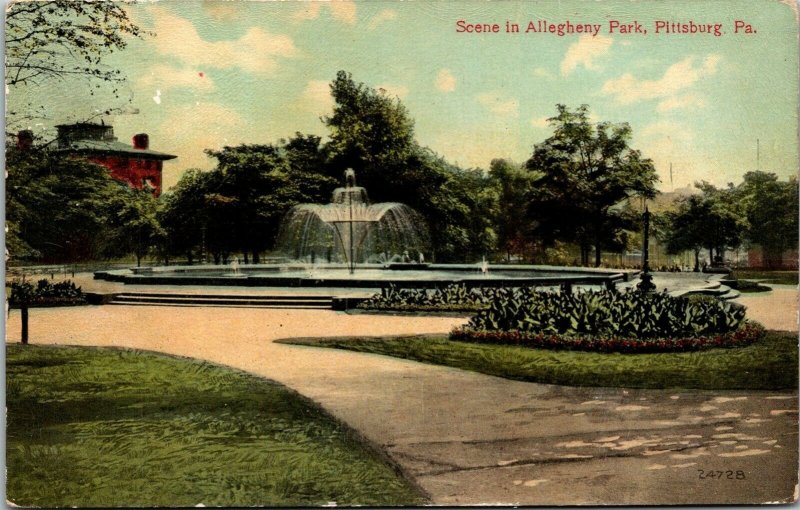 Vtg Pittsburgh Pennsylvania PA Scene In Allegheny Park Fountain 1910s Postcard