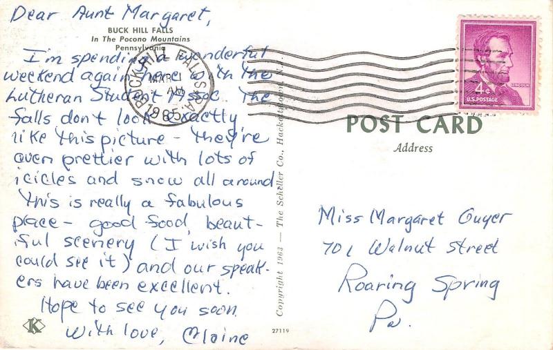 Pennsylvania~Buck Hill Falls~Man Fishing~Visitor's Note on Back~1965 Postcard