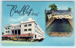 MIAMI BEACH, FL Florida~ CORAL REEF HOTEL  c1950s Roadside Linen  Postcard