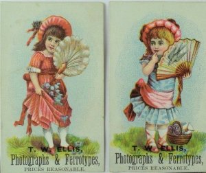 Lot Of 4 T. W Ellis Photographs & Ferrotypes Adorable Girls With Fans Fab! P80
