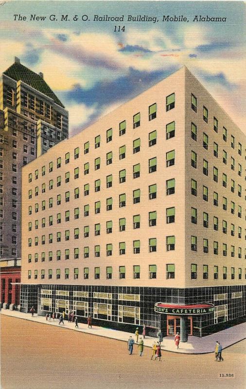Vintage Linen Postcard; New G.M.& O. Railroad Building, Mobile AL 114, Unposted