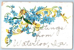Waterloo Iowa IA Postcard Greetings Embossed Flowers And Leaves c1910's Antique