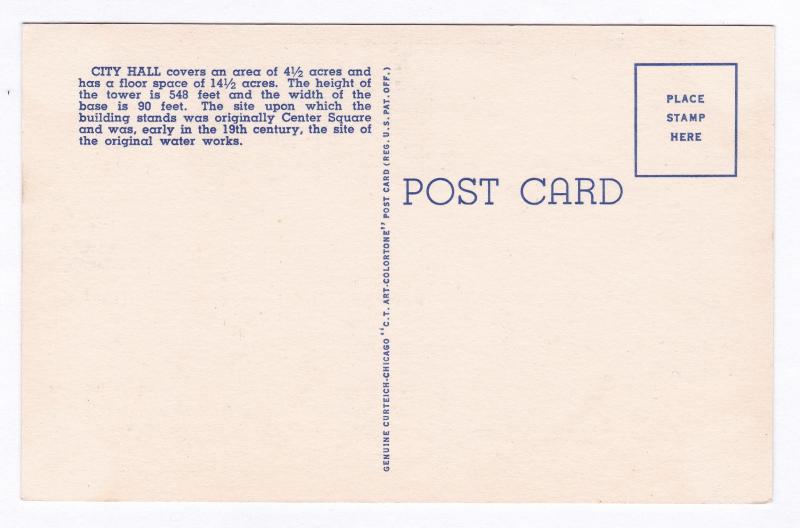 1930 Philadelphia PA City Hall & Masonic Temple Free Masons Grand Lodge Postcard