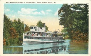 Maine Upper Songo River Steamboat Sharp Bend Tichnor Postcard 22-10228