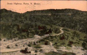 Raton NM Scenic Highway Panoramic Bird's Eye View c1910 Vintage Postcard