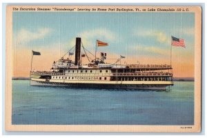 c1940 Excursion Steamer Ticonderoga Champlain Port Burlington Vermont Postcard 