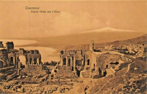 TAORMINA SICILIA ITALY~TEATRE GRECO con l'ETNA~SEPIA PHOTO POSTCARD