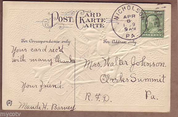easter postcard cross postmarked nicholson pa