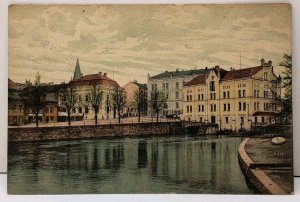 The Riksbank, Grand Hotel & the Mill Orebro Sweden 1910 Hand Colored Postcard F2