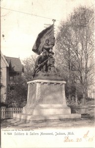 Postcard MI Jackson Soldiers & Sailors Civil War Monument Rotograph 1905 V193