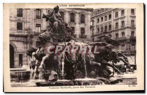 Postcard Old Lyon artistic Bartholdi Fountain Place Bellecour