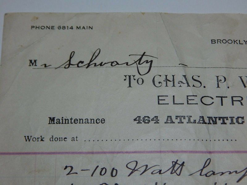 1920's Chas P Weich Dr. Electrician Brooklyn New York Lamps Letterhead