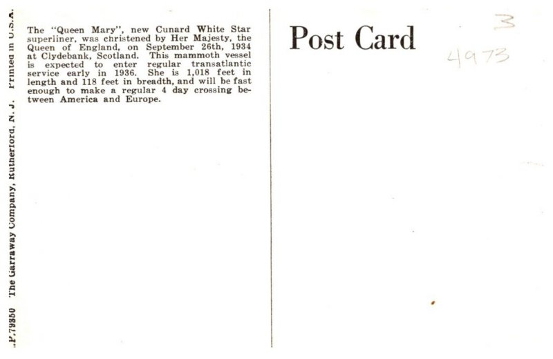 Queen Mary,  Cunard White Star Line , RPC