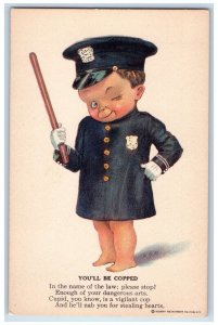 c1910's Little Boy Police Costume You'll Be Copped Unposted Antique Postcard 