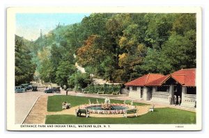 Postcard Entrance Park And Indian Trail Watkins Glen N. Y. New York Antique Auto