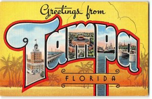 TAMPA, FLORIDA  Large Letter Linen Postcard - published by Kropp c1940