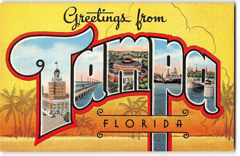 TAMPA, FLORIDA  Large Letter Linen Postcard - published by Kropp c1940