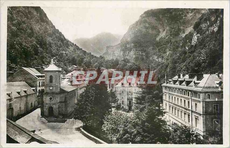 Old Postcard the Hot Springs - General view Church and Etablissement Thermal