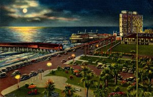 Texas Galveston View Of Gulf and Beach Boulevard At Night From Hotel Galvez 1955