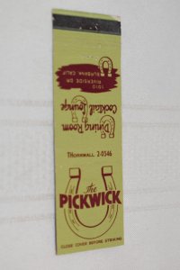 The Pickwick Burbank CA Horseshoe 20 Strike Matchbook Cover