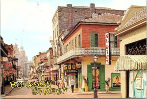 VINTAGE CONTINENTAL SIZE POSTCARD BOURBON STREET NEW ORLEANS (EARLY 1980s)