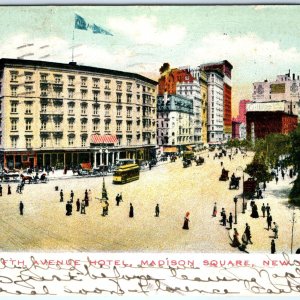 c1910s New York City, NY Madison Square 5th Ave Hotel Postcard Gillette Sign A80