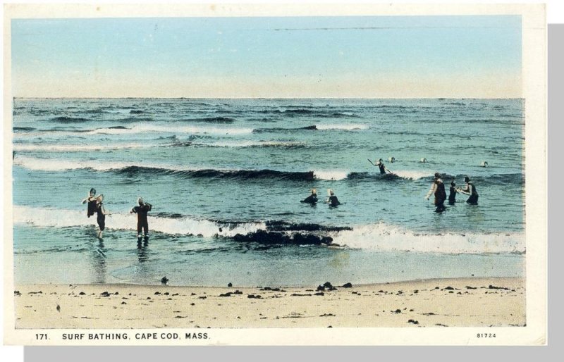 Cape Cod, Massachusetts/Mass/MA Postcard, Surf Bathing On Beach