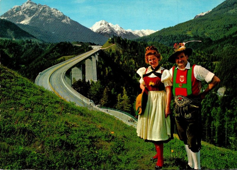 Austria Tirol Brenner Autobahn Locals In Traditional Costume