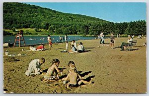 Alleghany Park New York NY Bathing Beach Children Playing Sands Beach Postcard