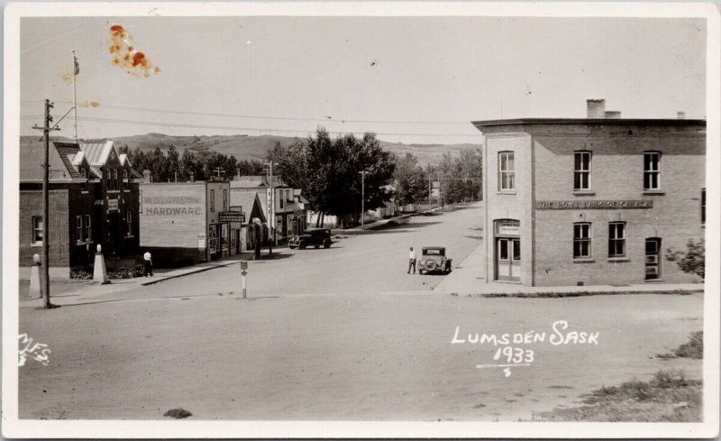 Lumsden SK Saskatchewan Street RBC Troughton Hardware RPPC Postcard H42 *as is