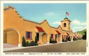 SALT LAKE CITY, UT Utah ~ MISSION MOTOR LODGE c1940s Roadside Linen Postcard