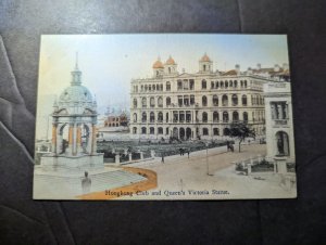 Mint British Hong Kong Postcard HK Club and Queen Victorias Statue in Square