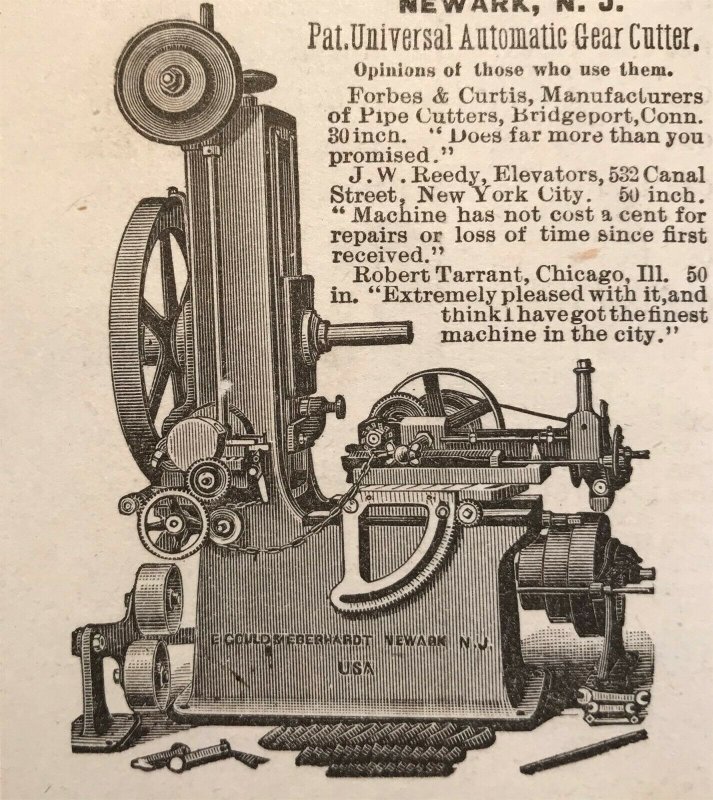 Gear Cutter E. Gould & Eberhardt N.J. Victorian Original 1885 Print Ad 2V1-33 