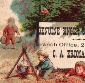 1880s C.A. Erdman Agent Singer Sewing Machine Children Campfire F118