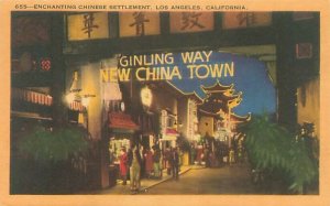 Ginling Way New China Town Los Angeles California Linen Postcard Unused