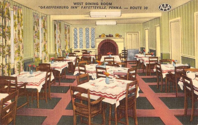 Fayetteville Pennsylvania Graeffenburg Inn Dining Room Antique Postcard K38620