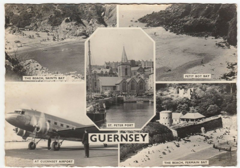 Guernsey; Multivew With BEA DC3 Airliner RP PPC By Photochrom, Unused, c  1910's 