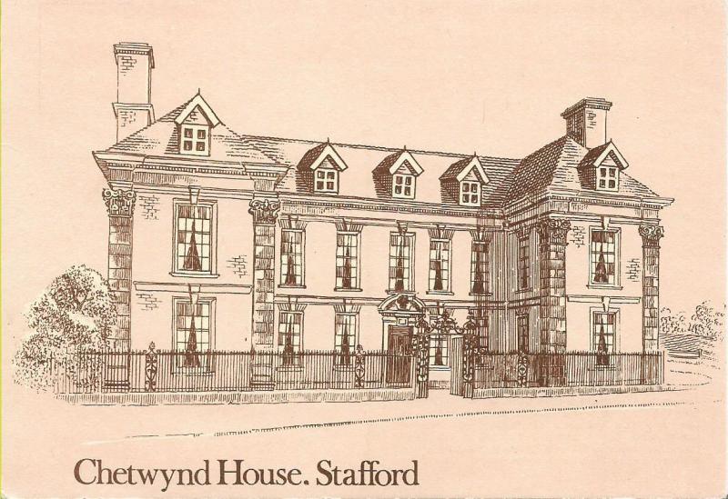 Chetwynd House, Stafford - Line drawing unused postcard celebrating Sheridan.