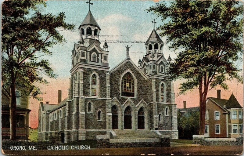 Orono ME Maine Catholic Church Antique Divided Back 1c Stamp WOB Note Postcard 