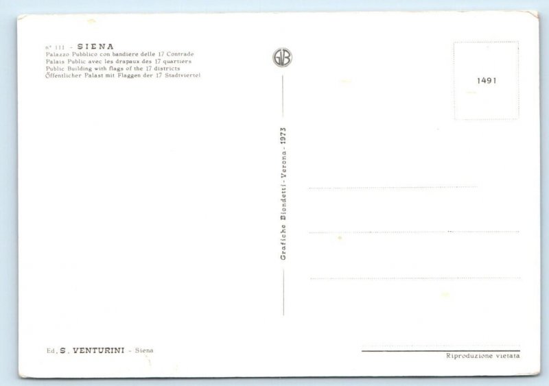 Palazzo Pubblico con bandiere delle 17 Contrade SIENNA ITALY Postcard