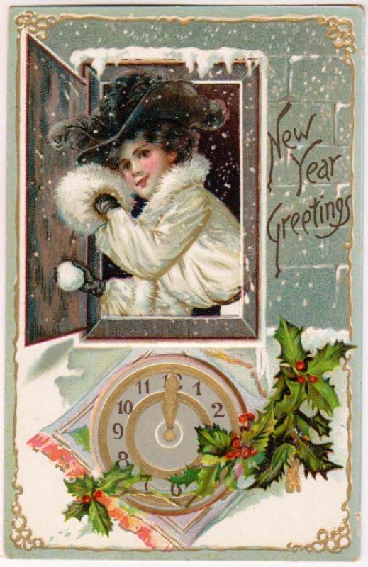 New Years Greetings, Clock, Tuck's 145