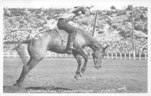 RPPC ROUND-UP TIME PENDLETON OREGON RODEO COWBOY SMITH REAL PHOTO POSTCARD 1950s